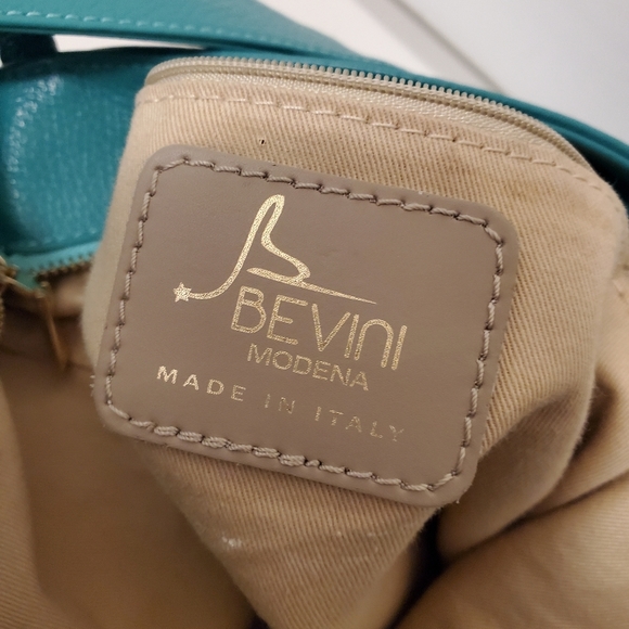 Bevini Teal Green Pebble Grain Made In Italy Hobo Style Shoulder Bag - Picture 10 of 13